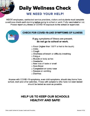 Updated Return to School/Work Criteria & Wellness Check